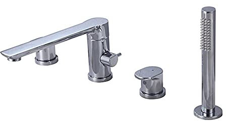 Modern 4 Hole Bath Shower Mixer Tap with Dual Lever Handles Chrome Finish for Bathroom Tub and Basin Dual Function Cold and Cold Water Control Includes Shower Kit
