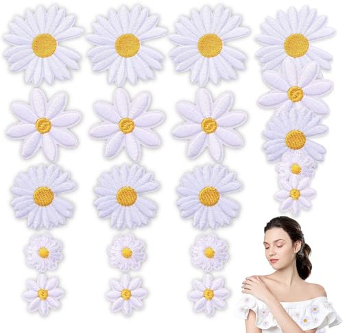 35 Stück Aufnäher zum Aufbügeln, Gänseblümchen Bügel Patches Blumen Bügelbilder für Textilien Aufnähen Bügeln Flicken Aufnäher für Jeans Jacken Erwachsene