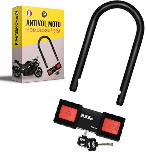 Antivol Moto SRA Ø18mm Type U - Antivol Moto homologué SRA en Acier Cémenté Conforme Aux Normes de Sécurité Française - Double Mécanisme de Verrouillage & Clé réversible (Elite 85310)