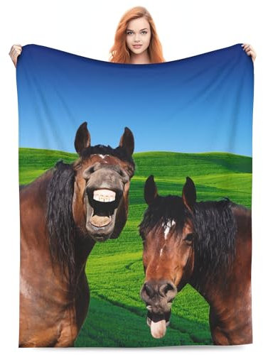 Pferdedecke, lustiger Humor, zwei Pferde, Überwurf, Decken, Geschenke für Mädchen und Erwachsene, leicht, weiches Fleece, gemütlich für Sofa, Couch, Schlafzimmer, Party-Dekoration, 101,6 x 127 cm