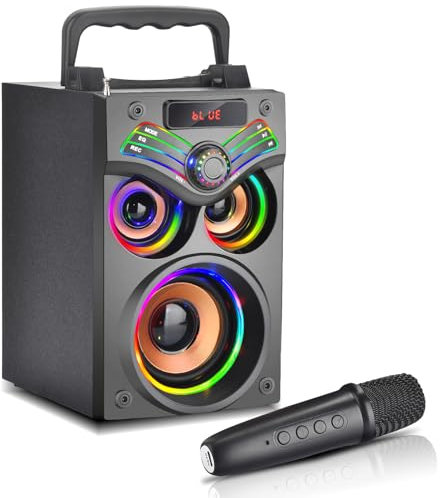 Cassa Bluetooth Portatile,15W Speaker Bluetooth,Cassa Bluetooth Potente, Altoparlante Bluetooth,BassUp,Party Wireless Altoparlante Bluetooth,con Luci,con Microfono,per Casa, Esterno (IT-1MIC-H77)