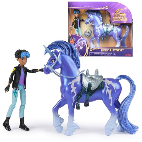 Unicorn Academy Set - Rory and Unicorn Storm with Real Mane and Tail and Brush, Approx. 12 cm Original Figures from the Popular Netflix Series, for Children from 4 Years