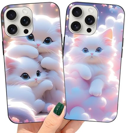 Yimctoie 2 Stück Handyhülle für iPhone 13/iPhone 14 6,1 Hülle, Niedliche Muster Kawaii Katze Design Weich TPU Schwarz Silikon Stoßfest Case Schutzhülle für iPhone 13