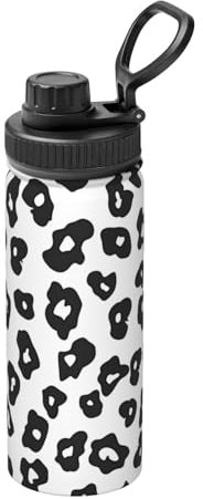 Stainless Steel Water Bottle Black White Leopard Print Insulated Water Bottles with Carry Handle for Sports Gym Travel, BPA-Free, 530ml(18oz)