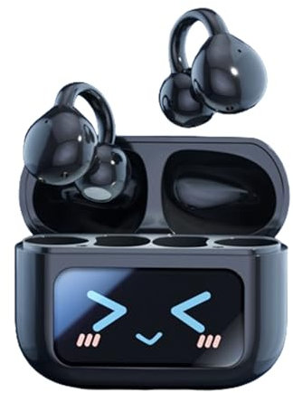 M100 Clip On Ear Headphones with Audio-Visual Future Touchscreen, Open Ear Clip Headphones Wireless Earbuds Bluetooth 5.4 Sports Waterproof & Sweatproof (Black)