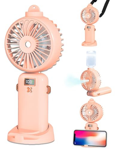 FainFun Mini Ventilateur 5000mAh Portable Rechargeable USB, 5 Vitesses Réglables avec Brumisation, für Büro, Einkaufen, Reisen (Rose)