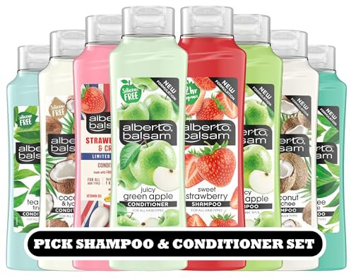 Alberto Balsam Create Your Own Shampoo & Conditioner Set – Pick Any Combination – Juicy Green Apple, Sweet Strawberry, Coconut, Tea Tree & More – Silicone Free – For All Hair Types – 350ml Bottles