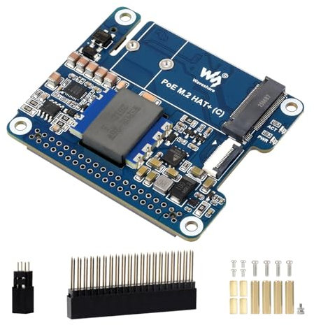 Waveshare PCIe to M.2 Adapter with PoE Function (C), Compatible with Raspberry Pi 5, Supports NVMe Protocol M.2 Solid State Drive, High-Speed Reading/Writing
