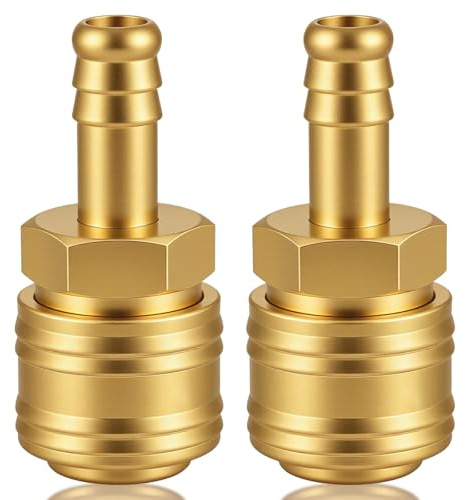 2 pièces de raccord rapide à air comprimé en laiton, NW 7,2 mm avec embout de tuyau pour tuyaux LW 10 mm, raccords de connexion pneumatiques haute densité pour atelier, industrie, construction et