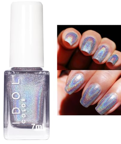 Holographic Nail Polish - Glitter Purple Nail Varnish - Shimmer Shiny Chrome Iridescent (Silver)