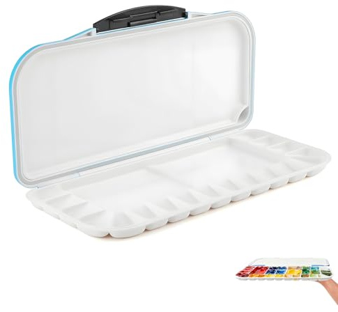 Folding Watercolour Palette, with Lid Paint Trays Blue Portable Paint Palette, 18 Kong Folding Paints Pallets for Children with Two Additional Spacious Mixing Areas, Painting Palettes for Watercolor