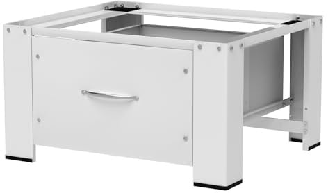Eikuavons Waschmaschinen-Untergestell mit Schublade 63×54×32 cm, verstärktes Stahl-Podest bis 150 kg, großer Schubladenstauraum 44×48×18 cm, Universal Unterbau & Erhöhung für Waschmaschine/Trockner