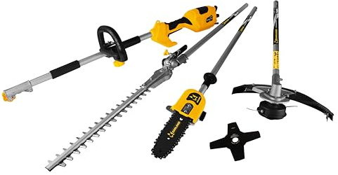 GARLAND DESBROZADORA ELÉCTRICA MULTIFUNCIÓN 1000W Tasker 104 E-V25 | 4 EN 1 con Cortasetos, Sierra DE PÉRTIGA, Disco E Hilo | Ligera Y Potente para JARDINERÍA DOMÉSTICA