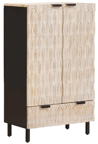 vidaXL Highboard mit Tür Weiße Gewaschene Oberfläche 60 x 33 x 100 cm, Esszimmer, Moderne Aufbewahrung, stylischer Highboard, rechteckig, haltbares Holz, praktischer Sideboard fürs Wohnzimmer