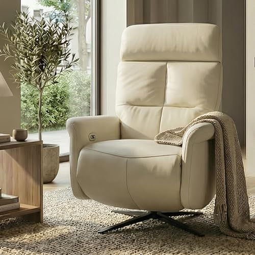Mendler Relaxsessel HWC-L10 elektrisch verstellbar Voll-Leder - Creme-weiß | TV-Sessel, Liegesessel, Liegefunktion, drehbar