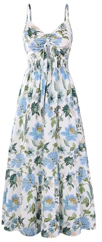 GRACE KARIN Damen V-Ausschnitt Ärmellos Blumenkleid Sommer Casual A-Linie Maxi Kleider Strand Hochzeit Fließendes Freizeitkleid mit Taschen