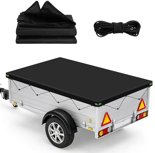 AOOWU Lona para Remolques, 183x122x8CM Cubierta para Remolque con Cuerda Elastica, 600D Oxford Impermeable PVC Revestimiento Fundas para Remolque Plana para Modelo de Remolques de Automóviles de 750kg