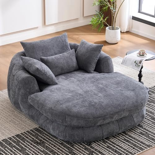 BEJUDYTT Oversized Chaise Lounge Chair Indoor, Deep Seat Chenille Sleeping Couch, Cloudlike Reading Chair for Living Room, Bedroom, Reading Room (Grau)