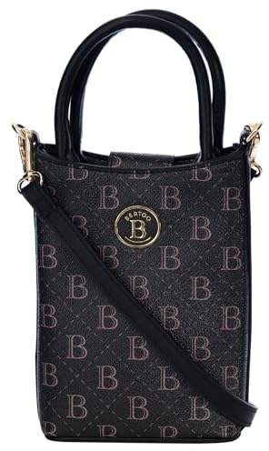 BERTOO Francesca Umhängetasche Damen - Schwarz, Kunstleder, 20x13x7 cm | Italienisches Design