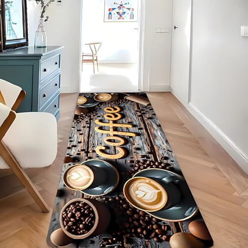 RICAUOU Küchenläufer, 60x150cm rutschfest und Waschbar Teppiche Im Kaffeestil für Küchenböden, Läufer im Retro-Stil für Eingangsbereiche, Café Dekoration, Matte für Zuhause, Büro und Kaffeebar