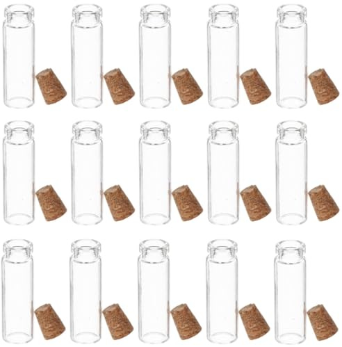 OFFIGAM 100 Flacons de Parfum en Verre 2 ML avec Bouchon en Bois, Design Compact et Étanche, Mini Bouteilles à Souhaits pour Fêtes et Collections Personnelles