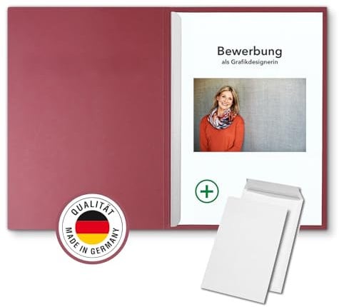 10 Stück 2-teilige Bewerbungsmappen Bordeaux mit 1 Klemmschiene in feinster Lederstruktur - inkl. 10 Versandumschläge in Weiß GRATIS - hochwertige Prägung BEWERBUNG