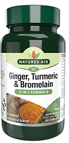 Natures Aid Ginger Turmeric & Bromelain 60 Tablets – High Strength Vegan Supplement to Support Digestion & Joint Health – Non-GMO, Gluten-Free, Natural Botanical Blend