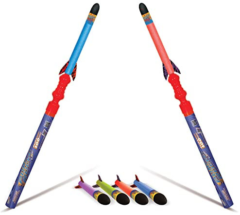 Geospace Pump Rocket Combo Battle Pack (Jr. Battle Pack) Dueling Flying Foam Rockets for Outdoor and Summer Play for Kids - 2 Launchers & 6 Rockets