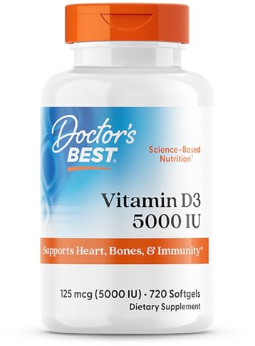 Doctor'S Best Vitamin D3, Capsule 5, 000 Iu for Healthy Bones, Teeth, Heart & Immune Support, Non-GMO, Gluten-Free, Soy Free, 720 Count (Pack of 1)