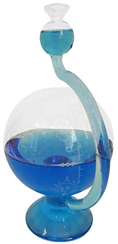 Oberstdorfer Glashütte Barometer antiker Stil Wetterstation rund mit Wetterskala außen befüllt mit blauem destilliertem Wasser aus Glas zum Stellen, Dekorative Goethe Barometer ca. 11,5 x 20 cm