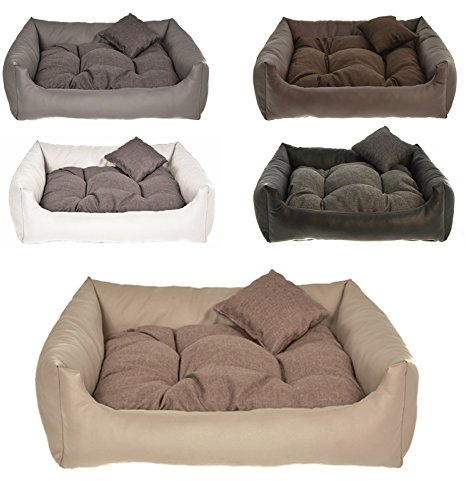 Hundebett Kunst Leder Hundekissen Hundesofa Katzenbett Hundekorb M L XL XXL XXXL (L (ca. 80x65 cm), Beige)