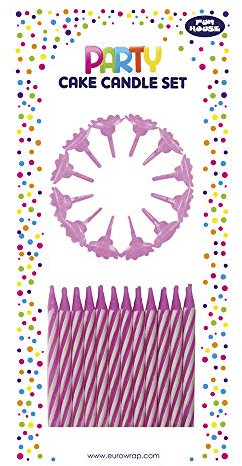 Eurowrap 12630-PC - Un Lot De 24 Bougies D'Anniversaire + 12 Porte-Bougies - Couleur : Rose - Bougies D'anniversaire, Anniversaire, Happy Birthday