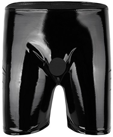 iEFiEL Herren Boxershorts Unterhose Slip Pants Hipster Lack Leder Wetlook Männer Unterwäsche schwarz M L XL XXL (M, Schwarz Boxershorts (Penisloch))