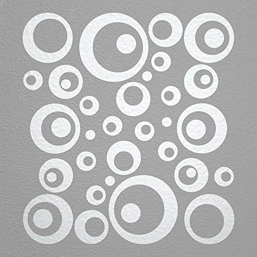 WANDfee - Adesivi da parete a forma di cerchi, 50 pezzi, per cameretta dei bambini, soggiorno, corridoio, piastrelle, bagno, cucina, vinilico, 02_bianco, 02_weiss