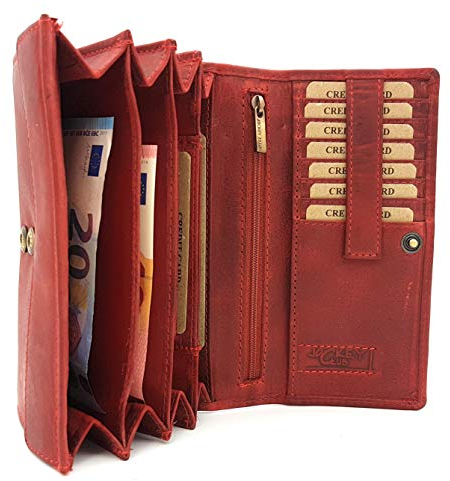 Jockey Club Echt Leder Damen Geldbörse mit RFID Schutz lang naturbelassenes Hunterleder Toro Rustique rot