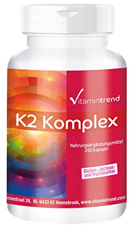 Vitamina k2 mk7 Complex 1250mcg - 240 Capsule - Vegan - Altamente dosato - MK-4 e MK-7 | Vitamintrend®