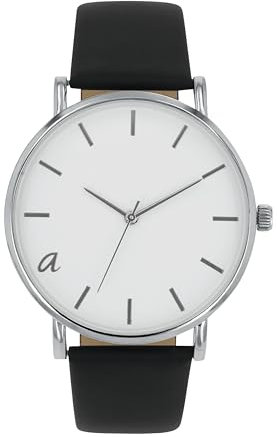 Amor Armbanduhr Unisex Damen Herren Quarzuhr Analog, mit veganem Apfelleder Armband, Schwarz, 3 bar Wasserdicht, Kommt in Uhren Geschenk Box, 2037079