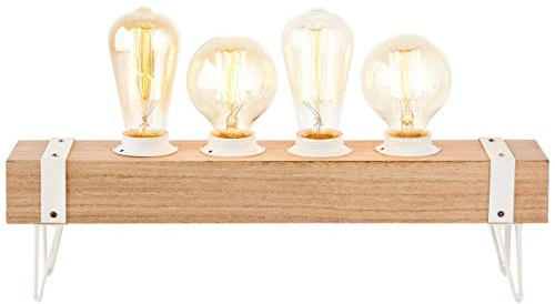 BRILLIANT Lampe White Wood Tischleuchte 4flg beton/holz hellweiß | 4x A60, E27, 60W, geeignet für Normallampen (nicht enthalten) | Skala A++ bis E | Mit Schnurzwischenschalter
