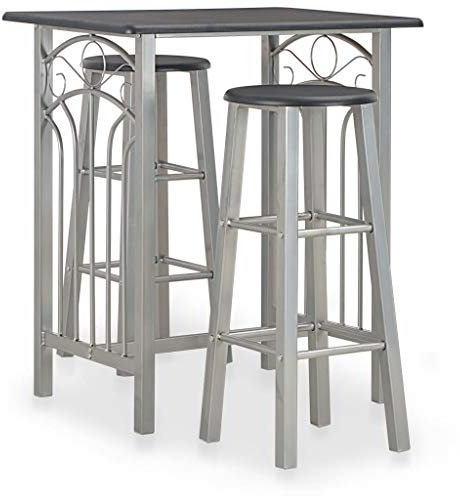 Festnight Bar-Set Bartisch Stehtisch Frühstückstisch mit Stühlen |1 Tisch & 2 Barhocker | Bistrotisch mit 2 Barhocker Esstisch Sitzgruppe Essgruppe für Küche Esszimmer Holz und Stahl Schwarz