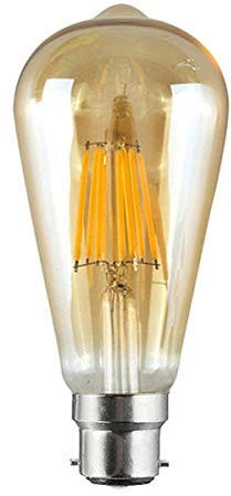 B22 ST64 Vintage LED Dimmable Bulbs, 4W Bayonet Light Bulb, 2700K Warm White, Amber Retro Style Energy Saving Filament Decorative Bulbs