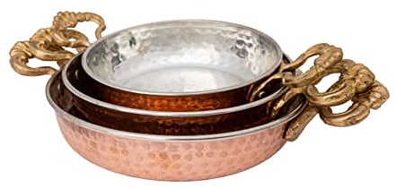 BabilaHome - Set of 3 - Handmade, Turkish, Copper, Sahan, Egg, Omlette Pan | 14cm, 16cm, 18cm | Copper Kitchenware | Home Decoration, Copper Kitchenware, Copper Pans and Pots, Decorative Gift for Home