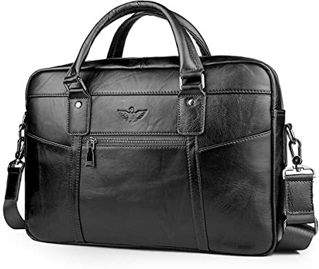 BAGZY Sacoche Homme pour Ordinateur 15.6 Pouces Sac Homme Cuir Cartable Cuir Homme Cadeau Homme Porte Document Homme Cuir Ordinateur Véritable Rétro Sacoche Mallette de Voyage Travail