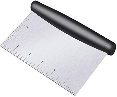 AJESLIO Bench Scraper & Chopper - Stainless Steel Dough Cutter/Scraper/Chopper with Measure, Ergonomic Handle, Dishwasher Safe