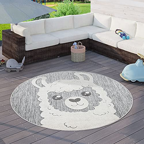 Paco Home Kinderteppich Kinderzimmer Outdoor Teppich Rund Spielteppich Modern 3D Effekt, Grösse:Ø 120 cm Rund, Farbe:Grau 2