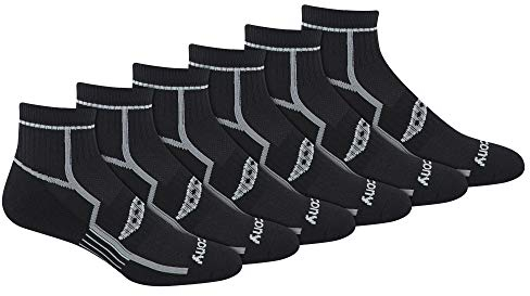 Saucony Men's Multi-Pack Bolt Performance Quarter Socks, Black Basic (6 Pairs), Shoe Size: 8-12