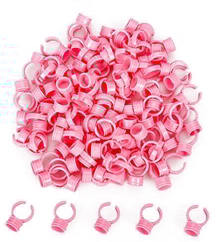 Euvoym 200 PCS Pink Eyelash Extension Glue Holder Disposable Plastic Glue Ring Nail Art Polish Holders Tattoo Rings Cups for Eyelash Extension Nail Art Tattoo
