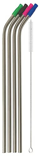 14 Inch Stainless Steel Straws, 4pcs Ultra Long Reusable 0.32 (8mm) Big Wide Metal Straws for 40oz/64oz Tumblers or Super Tall Cups with Silicone Tips and Cleaning Brush