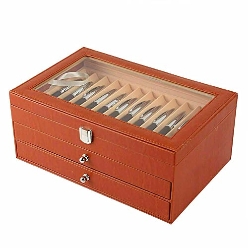 Acesunny Füllfederhalter Aufbewahrungsbox, Stift Display Box Füllfederhalter Sammlung Display Box Transparente Stifte aus Leder Vitrine Store Slots Fountain Writing Holz Stift Display Case (36 orange)