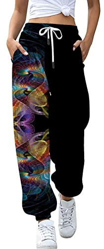Jogginghose Damen Lang Slim Sporthose Freizeithosen High Waist Lässige Loose Sweathose Trainingshose Oversize Sommerhose Laufhosen Mode Farbblock Yogahosen mit Taschen (z-y, S)