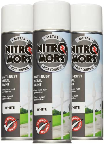 Nitromors Smooth Metal Paint - White 500ml Aerosol - 3 Pack | Protection Against Rust and Corrosion | Superior Coverage |NWI500